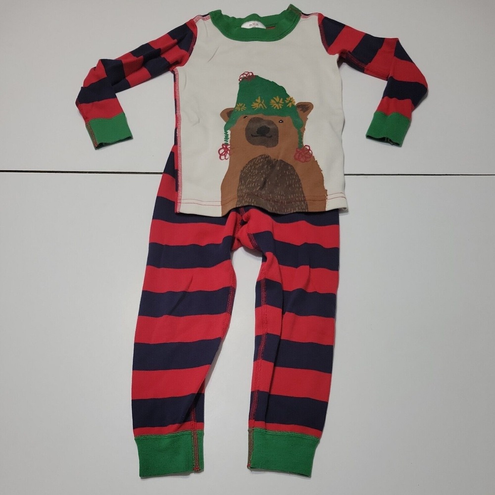 Hanna Andersson PJ Boy 3T Kids Christmas Pajama Set Green Red Bear Set Organic